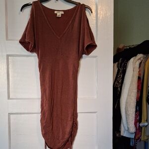 Arden B Short Sleeve Brown Ruched Top